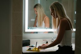 lighted bathroom mirror
